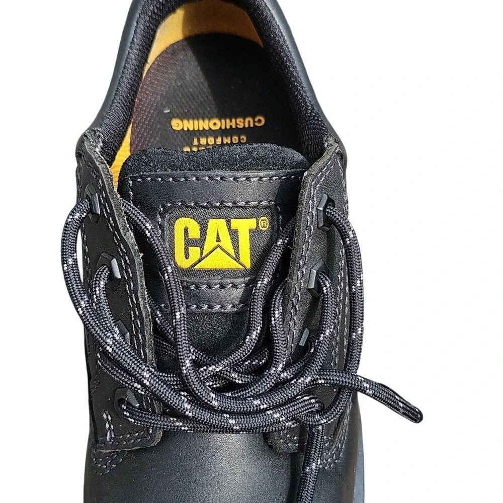 Men's Black Leather CAT Caterpillar Work Shoes with comfort soles Brand New 7W